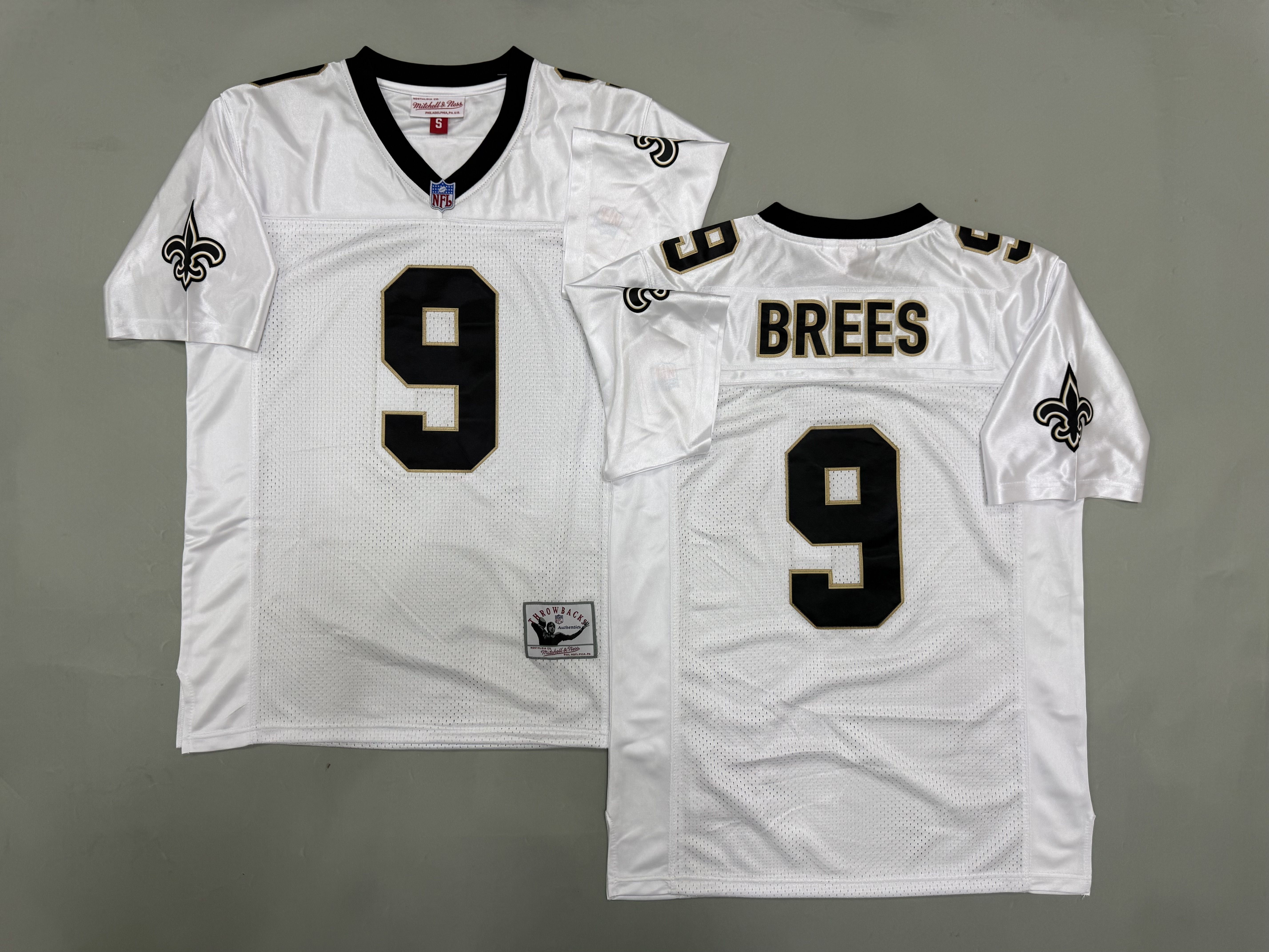Men 2026 New Orleans Saints #9 Brees White Throwback Limited NFL Jersey style 01